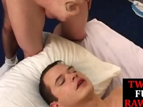 Three young men engage in raw oral sex and climax together