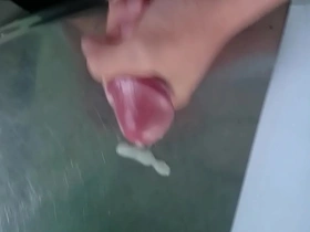 Vietnamese gay masturbates and ejaculates on table