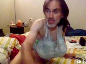 Gay Asian crossdresser enjoys intense anal play with dildo
