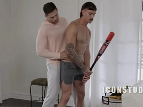 Enhancing his baseball stroke with my large member inside him
